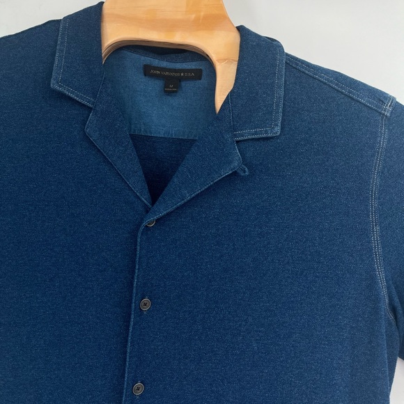 John Varvatos Collection Mens Lawrence Vintage Wash Camp Shirt Pacific Blue Sz M - Picture 2 of 7